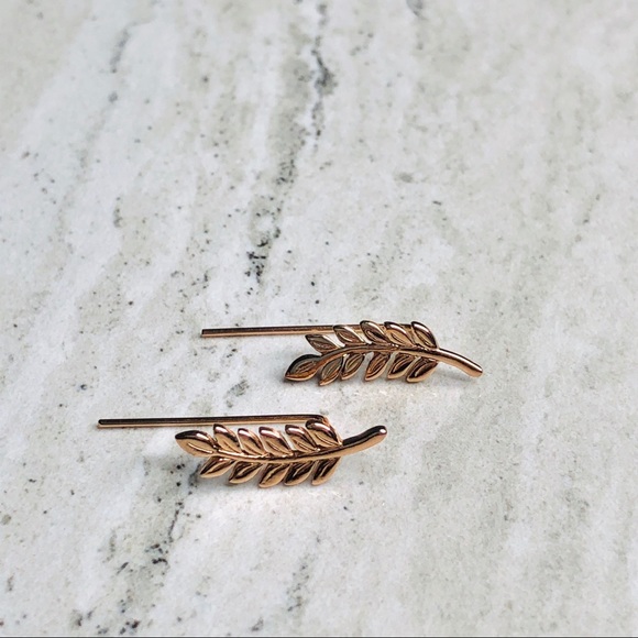 925 Sterling Silver Rose Gold Leaf Ear Pin - Picture 2 of 8